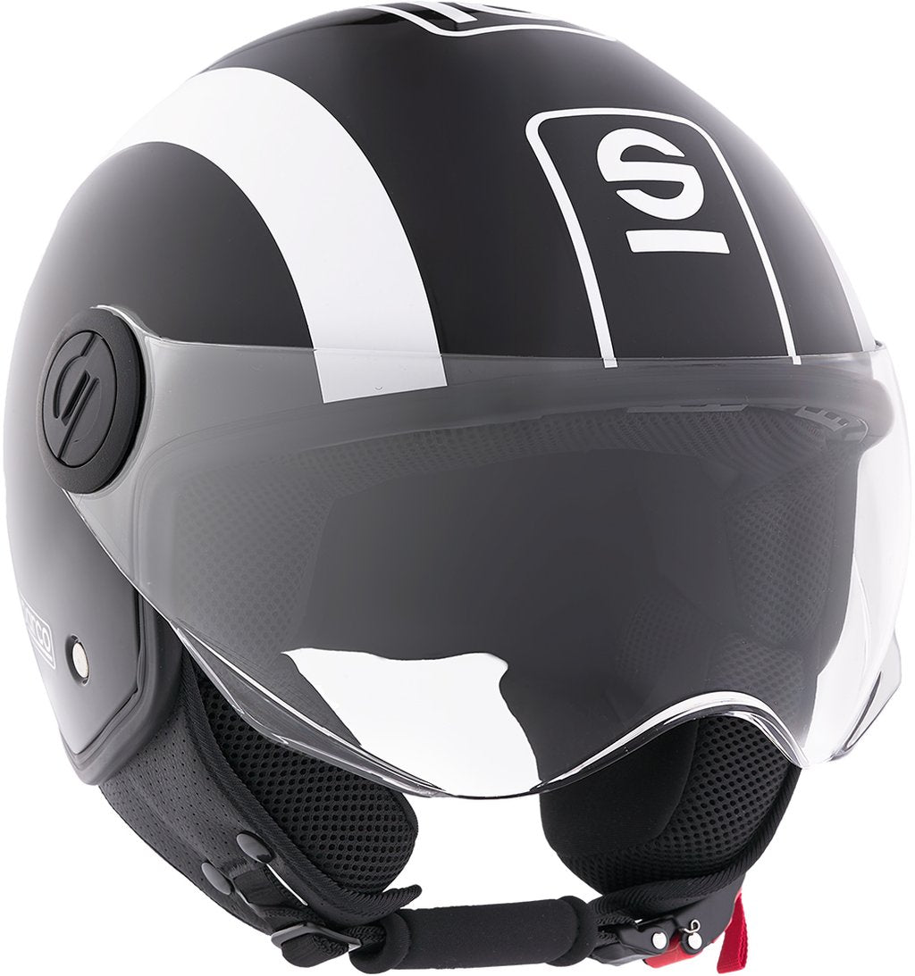 SPARCO Casco Demi-Jet per moto nero e bianco con calotta in ABS Taglia L