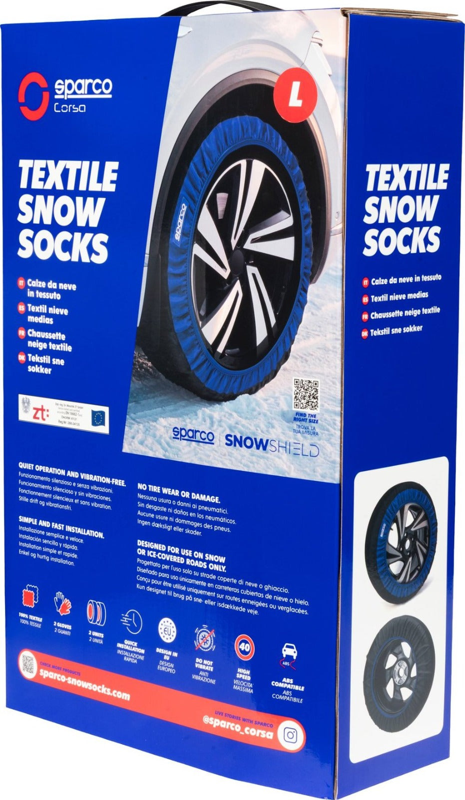 SPARCO Set di 2 Calze da Neve in Tessuto Nero Taglia L Facili Montare Auto