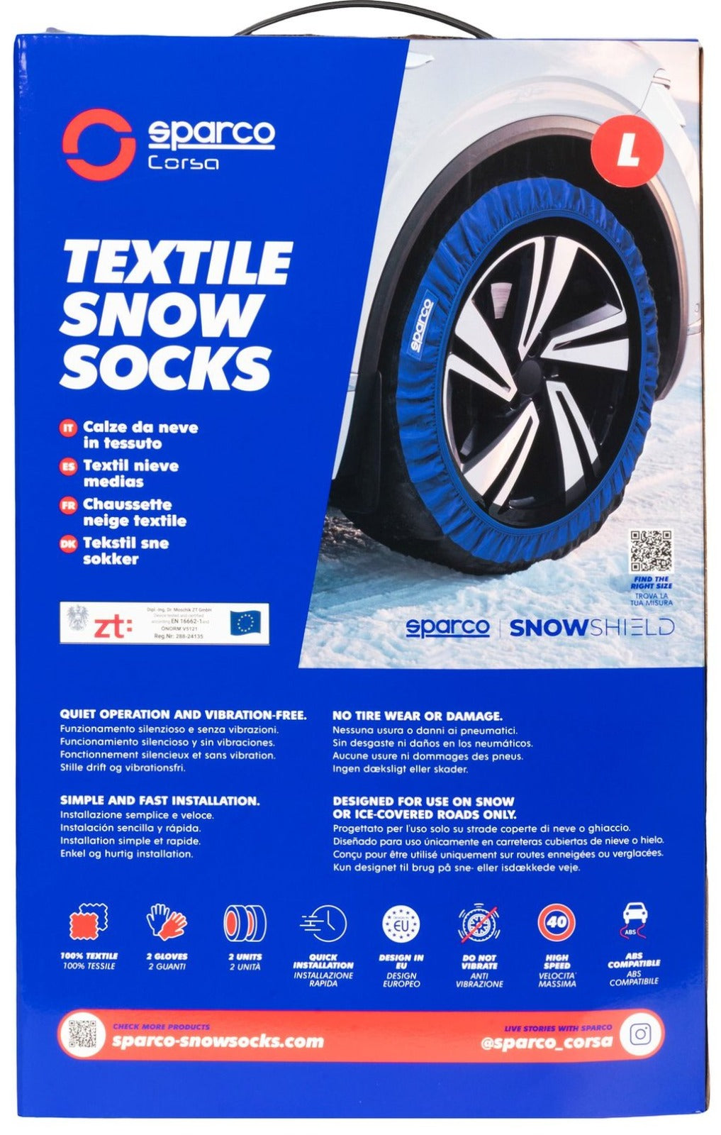 SPARCO Set di 2 Calze da Neve in Tessuto Nero Taglia L Facili Montare Auto