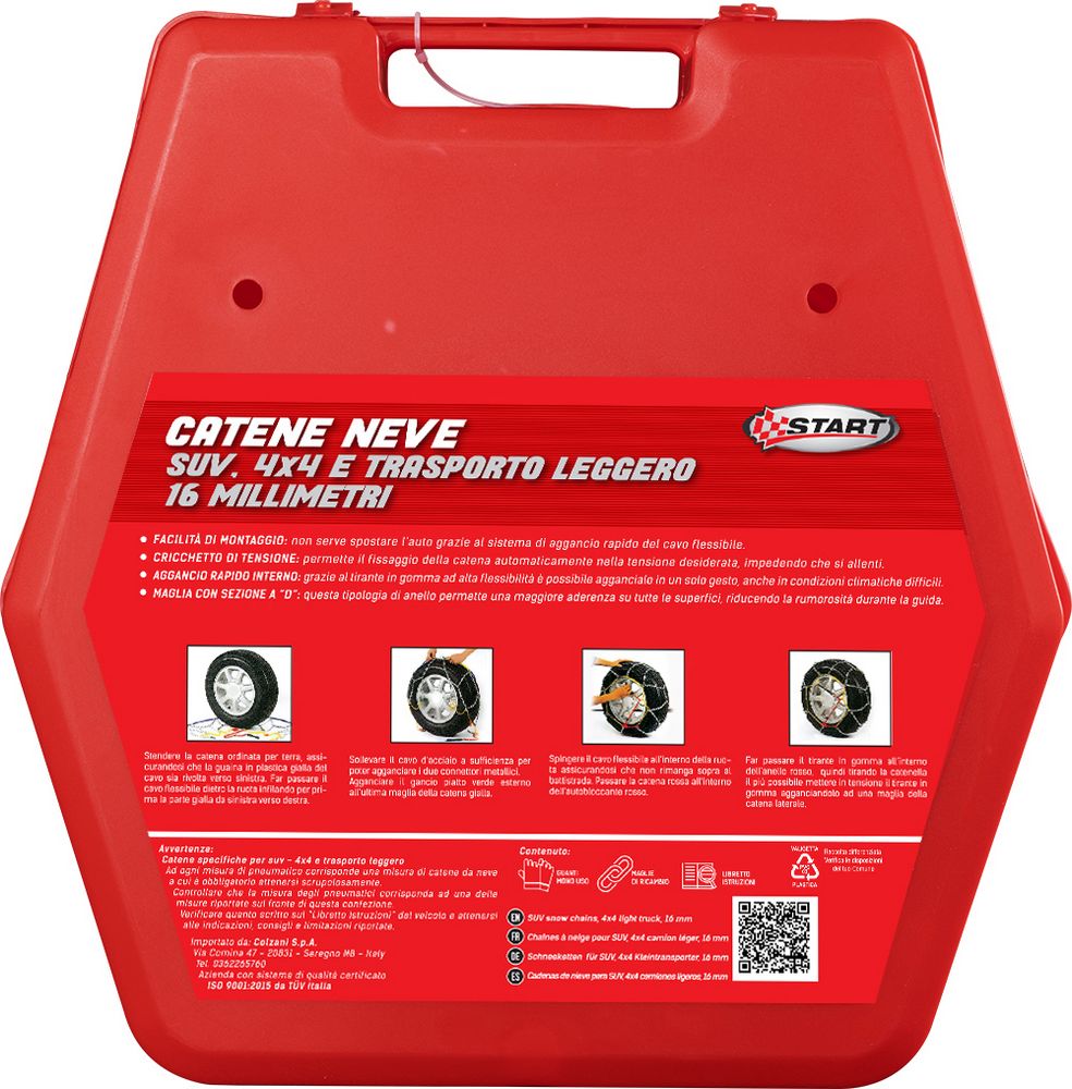 START Set due pezzi catene da neve 16MM gruppo 225 per SUV 4x4 e trasporto