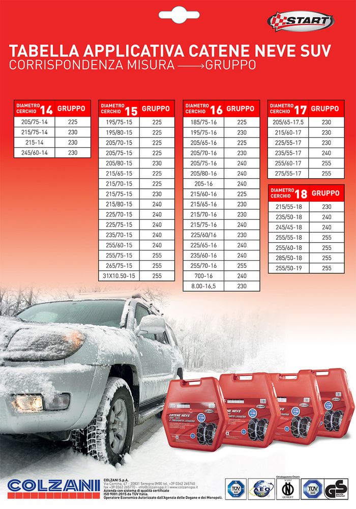 START Set due pezzi catene da neve 16MM gruppo 225 per SUV 4x4 e trasporto